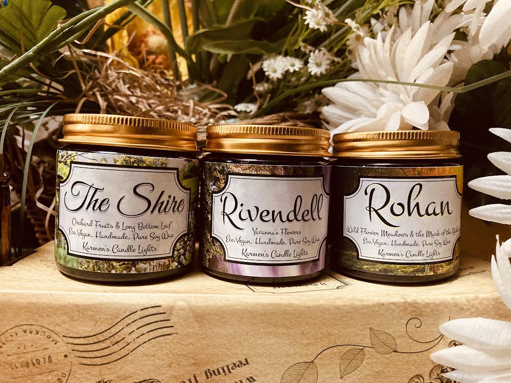 The Shire Candle, The Fellowship Collection, Rivendell Candle and Rohan Candle 3 Large Candles Bookish Candles, Tolkien Candles, Pure Soy Wax Candle