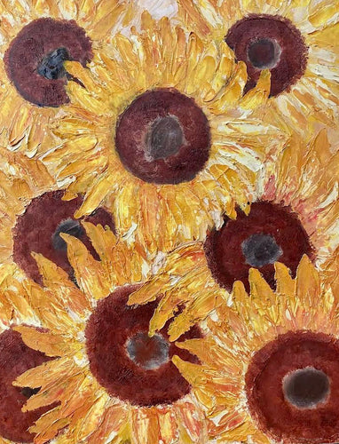 Original Abstract Oil Painting On Canvas Sunflowers Textured art impasto