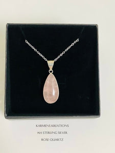 Rose Quartz Sterling Silver Pendant, 925 Sterling Silver Chain.