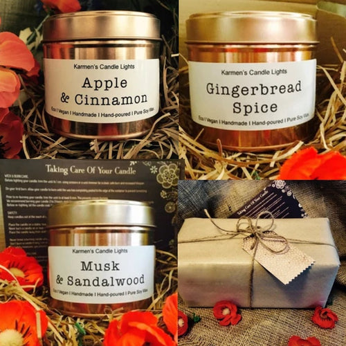 Autumn Candle gift set of Three candles. Soy Wax Candle Gift set. Autumn Candle gifts. Gingerbread Candle. Cinnamon Candle. Sandalwood Candle