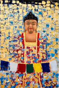 Original Abstract Oil Painting On Canvas Budhha Textured art Impasto Buddha