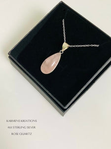 Rose Quartz Sterling Silver Pendant, 925 Sterling Silver Chain.