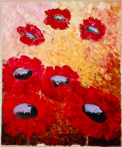 Original Abstract Oil Painting On Canvas Poppy Dawn Textured artwork impasto