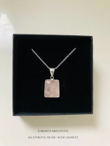 Rose Quartz Gemstone Sterling Silver Pendant, 925 Sterling Silver Chain.