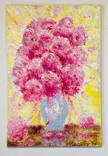 Original Abstract Oil Painting On Canvas Fluffy Pink Peonies Textured Impasto