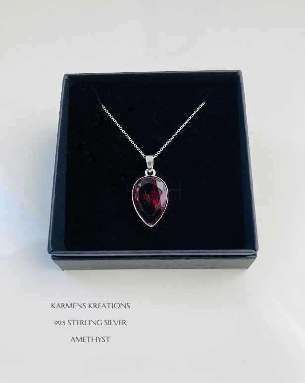 Amethyst Necklace, 925 Sterling Silver Chain