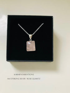 Rose Quartz Gemstone Sterling Silver Pendant, 925 Sterling Silver Chain.