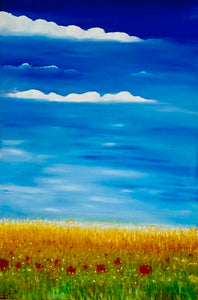 Original Abstract Oil Painting On Canvas Poppy Sky. Textured art Impasto Poppy Sky by Karmen