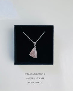 Rose Quartz Necklace, 925 Sterling Silver Chain