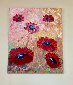 Original Abstract Oil Painting On Canvas Poppy Life Textured artwork impasto