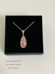 Rose Quartz Sterling Silver Pendant, 925 Sterling Silver Chain.