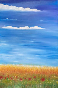Original Abstract Oil Painting On Canvas Poppy Sky. Textured art Impasto Poppy Sky by Karmen