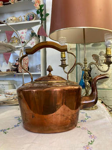 Antique Rare Large Copper & Brass Kettle - Engraved with God Bless Our Home