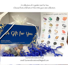 Load image into Gallery viewer, Crystal collection set with a gift bag and crystal identification chart.