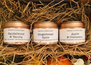Autumn Candle gift set of Three candles. Soy Wax Candle Gift set. Autumn Candle gifts. Gingerbread Candle. Cinnamon Candle. Sandalwood Candle