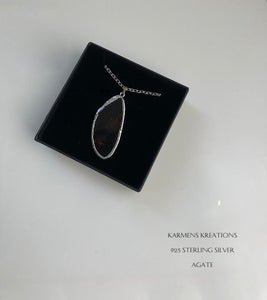 Large agate pendant with  925 sterling silver chain