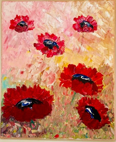 Original Abstract Oil Painting On Canvas Poppy Life Textured artwork impasto