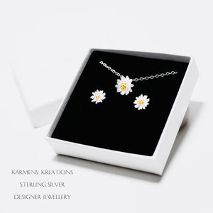 Daisy Necklace, Daisy Earrings gift set 925 Sterling Silver