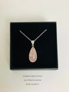 Rose Quartz Sterling Silver Pendant, 925 Sterling Silver Chain.