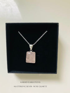 Rose Quartz Gemstone Sterling Silver Pendant, 925 Sterling Silver Chain.