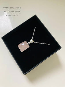 Rose Quartz Gemstone Sterling Silver Pendant, 925 Sterling Silver Chain.