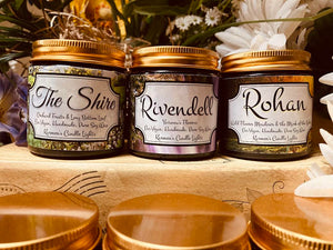 The Shire Candle, The Fellowship Collection, Rivendell Candle and Rohan Candle 3 Large Candles Bookish Candles, Tolkien Candles, Pure Soy Wax Candle