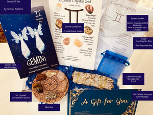 Gemini gift set with crystals, cards, and smudging kit