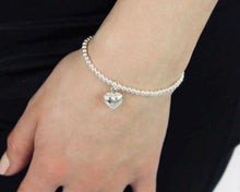 Load image into Gallery viewer, 925 Sterling Silver Beaded Heart Bracelet Hallmarked