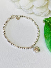 Load image into Gallery viewer, 925 Sterling Silver Beaded Heart Bracelet Hallmarked