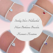 Load image into Gallery viewer, 925 Sterling Silver Birthstone Heart Charm Bracelet, Hallmarked