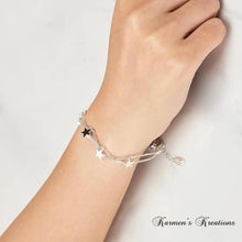 Load image into Gallery viewer, 925 Sterling Silver Star double strand Bracelet Adjustable  Hallmarked