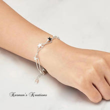 Load image into Gallery viewer, 925 Sterling Silver Star double strand Bracelet Adjustable  Hallmarked