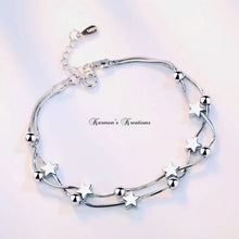 Load image into Gallery viewer, 925 Sterling Silver Star double strand Bracelet Adjustable  Hallmarked