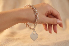 Load image into Gallery viewer, 925 sterling silver chain bracelet with a silver heart charm. Hallmarked Karmens Tea Room