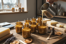 Load image into Gallery viewer, Karmen’s Candle Lights making a batch of soy wax candles and soaps for the new Spring candle collection.