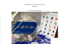 Load image into Gallery viewer, Collection of crystals in a gift box with a crystal chart