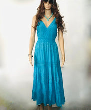 Load image into Gallery viewer, Vintage Maxi Blue Dress, 1970s Dress UK Size 14 Medium to Large