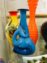 Load image into Gallery viewer, Mid Century Modern Blue Glass Vase, Mtarfa Glassblowers Signed M Tarfa