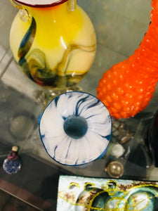 Mid Century Modern Blue Glass Vase, Mtarfa Glassblowers Signed M Tarfa