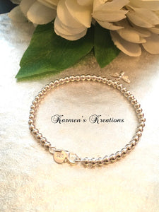 Bumble Bee Bracelet, Sterling Silver Bead Bracelet. Large  925 sterling silver