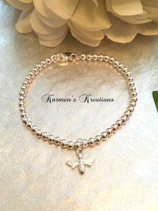 Bumble Bee Bracelet, Sterling Silver Bead Bracelet. Large  925 sterling silver