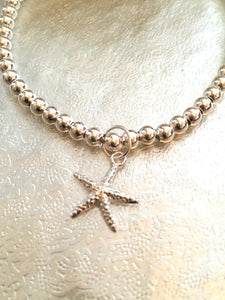 Large Sterling Silver Starfish Bracelet, 925 Sterling Silver Bead Bracelet