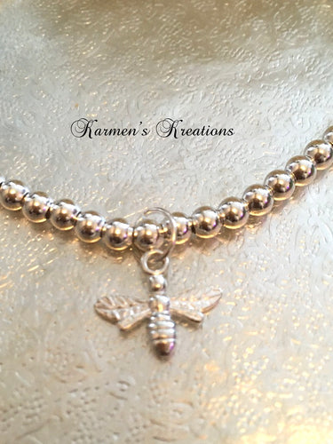 Bumble Bee Bracelet, Sterling Silver Bead Bracelet. Large  925 sterling silver