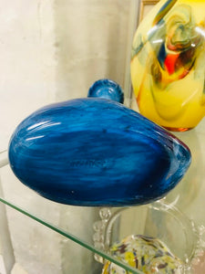 Mid Century Modern Blue Glass Vase, Mtarfa Glassblowers Signed M Tarfa