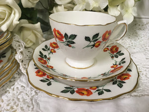 Crown Royal, vintage orange rose tea cup trio set. c.1930s