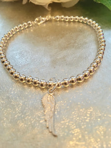 Angel Feather Bracelet, Large Sterling Silver Bead Bracelet 925 sterling silver