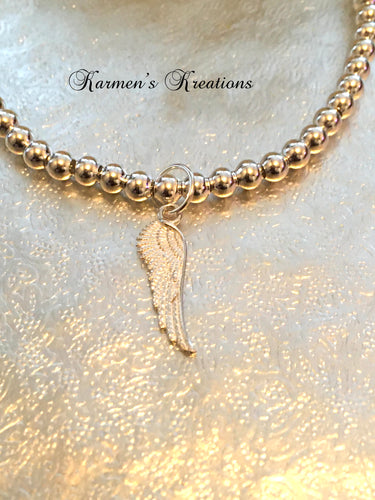 Angel Feather Bracelet, Large Sterling Silver Bead Bracelet 925 sterling silver
