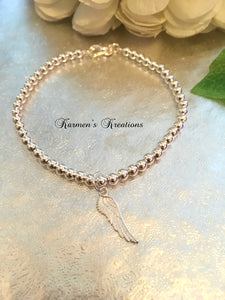 Angel Feather Bracelet, Large Sterling Silver Bead Bracelet 925 sterling silver