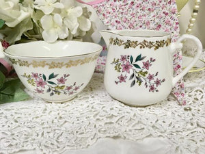 Royal Grafton, Spring flowers, Gold Floral Vintage Creamer and Sugar Bowl.