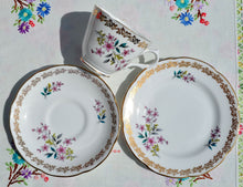 Load image into Gallery viewer, Royal Grafton, spring flowers, floral and gold tea cup trio set. c.1957